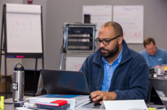 Man studying for AV information